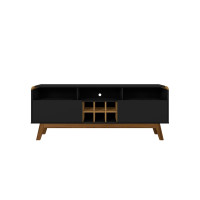 Manhattan Comfort 246BMC82 Camberly 62.99 TV Stand with 5 Shelves and Wine Storage in Matte Black and Cinnamon